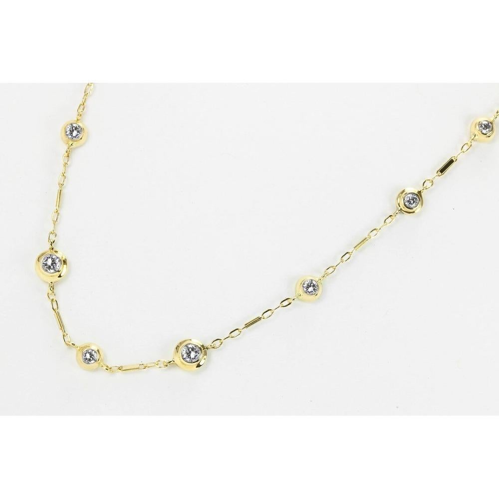 1.11tcw 14K Vintage Diamond by The Yard Gold Necklace Classic Diamond Riviera In New Condition For Sale In Jupiter, FL