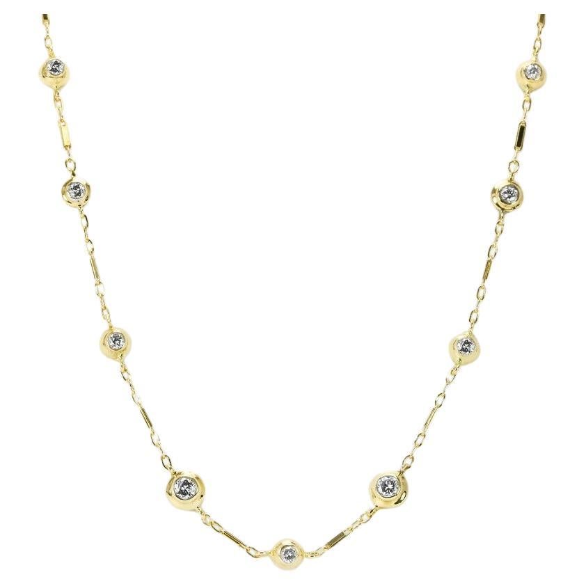 1.11tcw 14K Vintage Diamond by The Yard Gold Necklace Classic Diamond Riviera