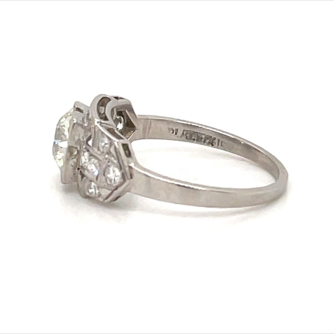 Art Deco 1.11tcw Old European Diamond Engagement Ring in Platinum Setting For Sale