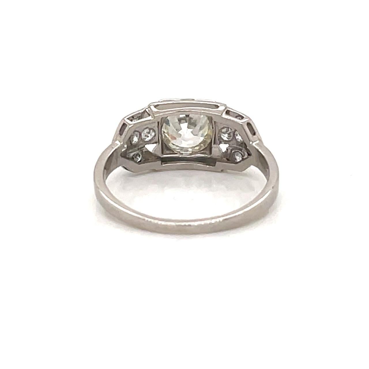 1.11tcw Old European Diamond Engagement Ring in Platinum Setting In Good Condition For Sale In Newport Beach, CA