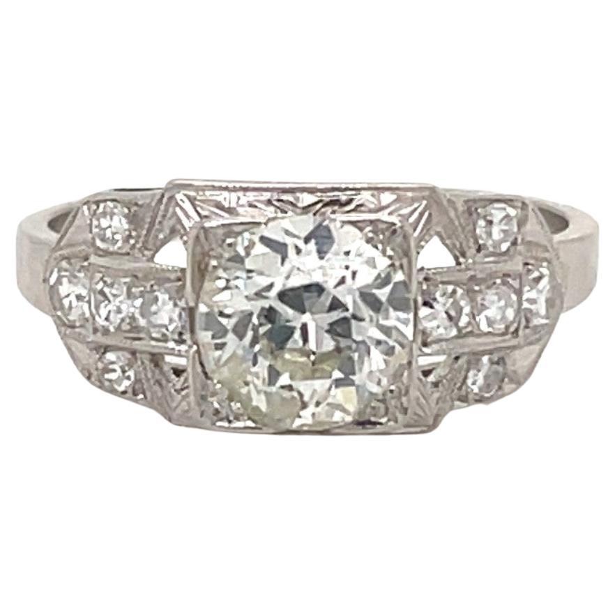 1.11tcw Old European Diamond Engagement Ring in Platinum Setting For Sale