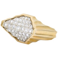 1.12 Carat 14 Karat Yellow Gold Diamond Retro Architectural Statement Ring