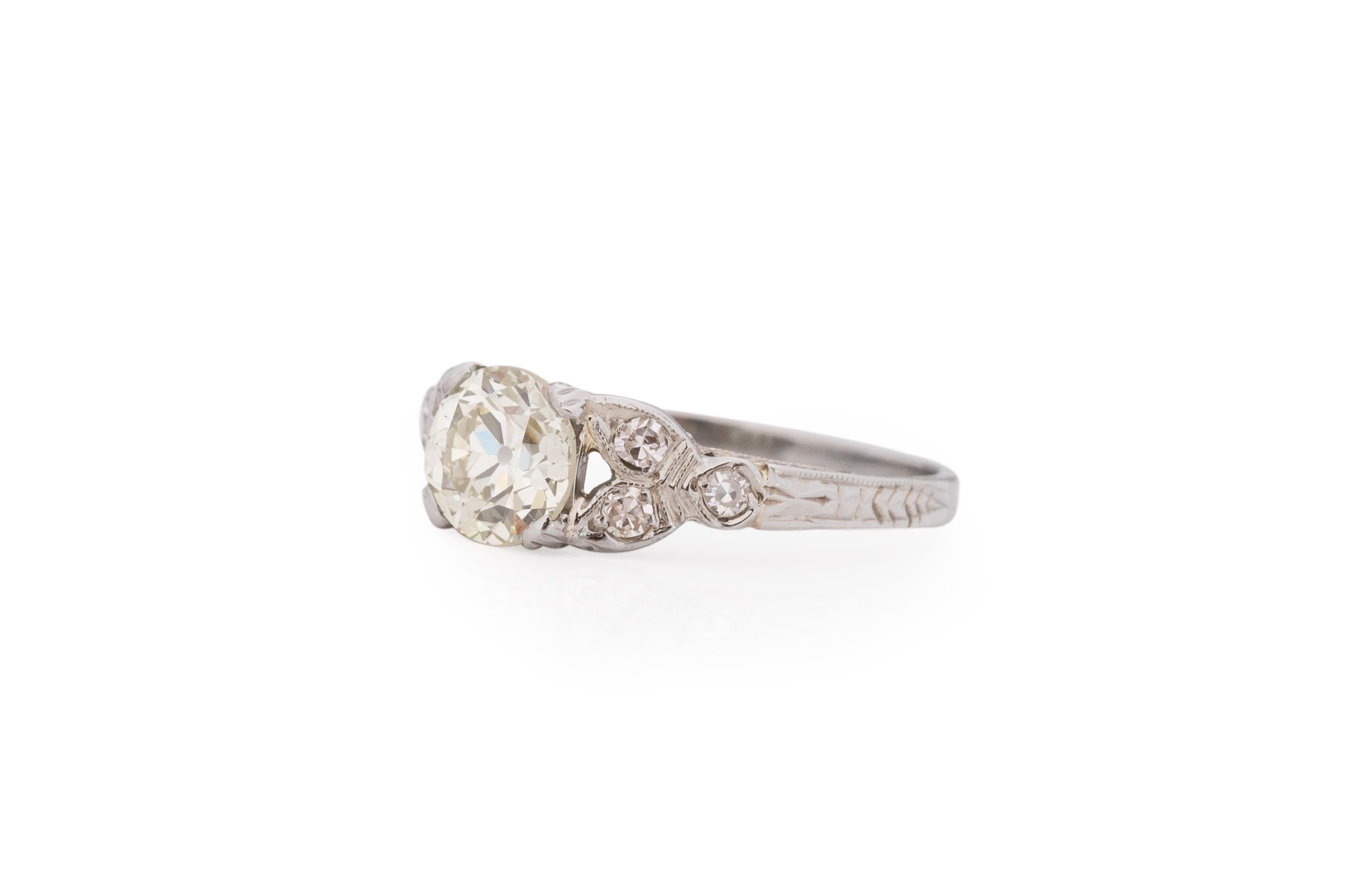 Old European Cut 1.12 Carat Art Deco Diamond 18 Karat White Gold Engagement Ring For Sale