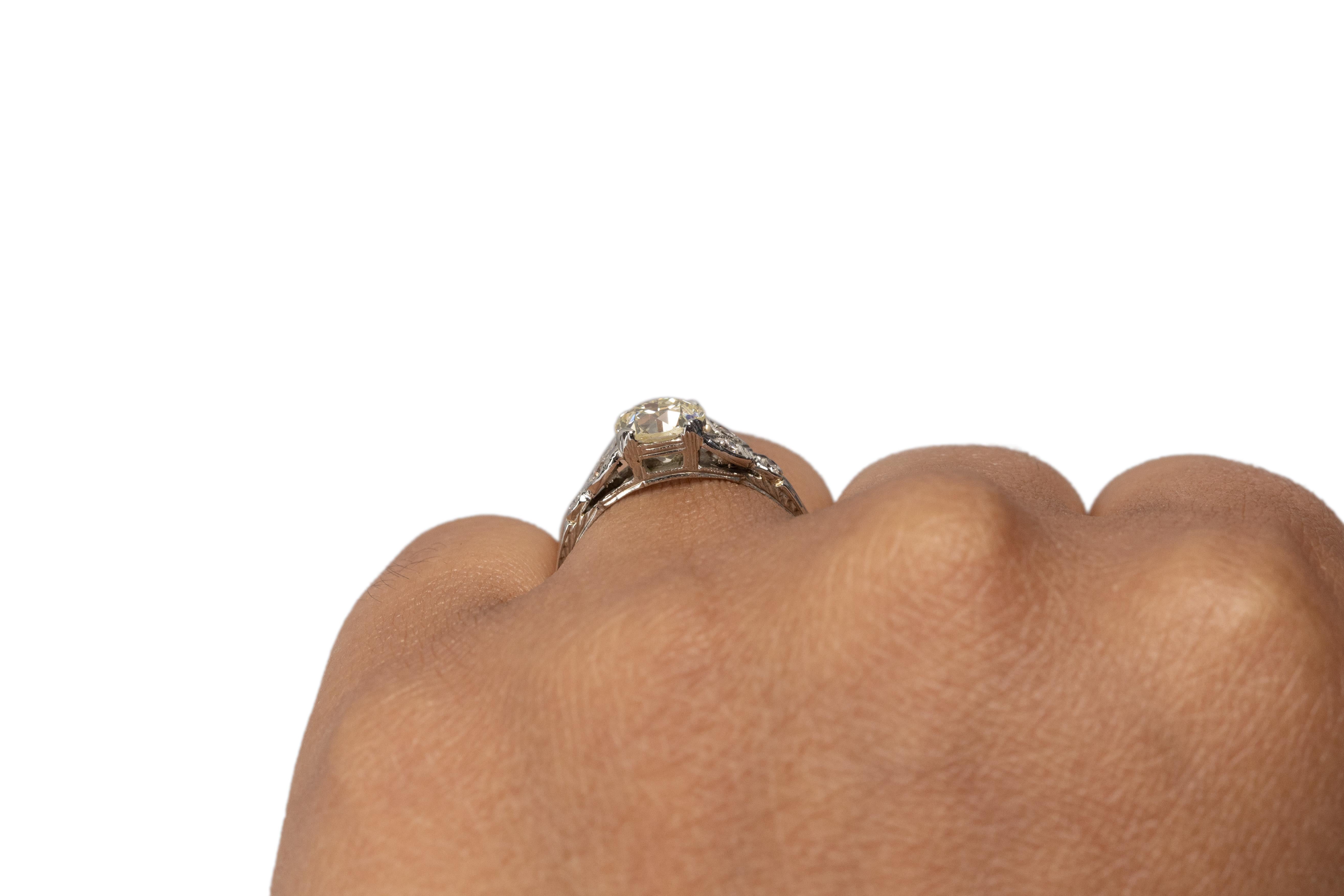 1.12 Carat Art Deco Diamond 18 Karat White Gold Engagement Ring For Sale 1