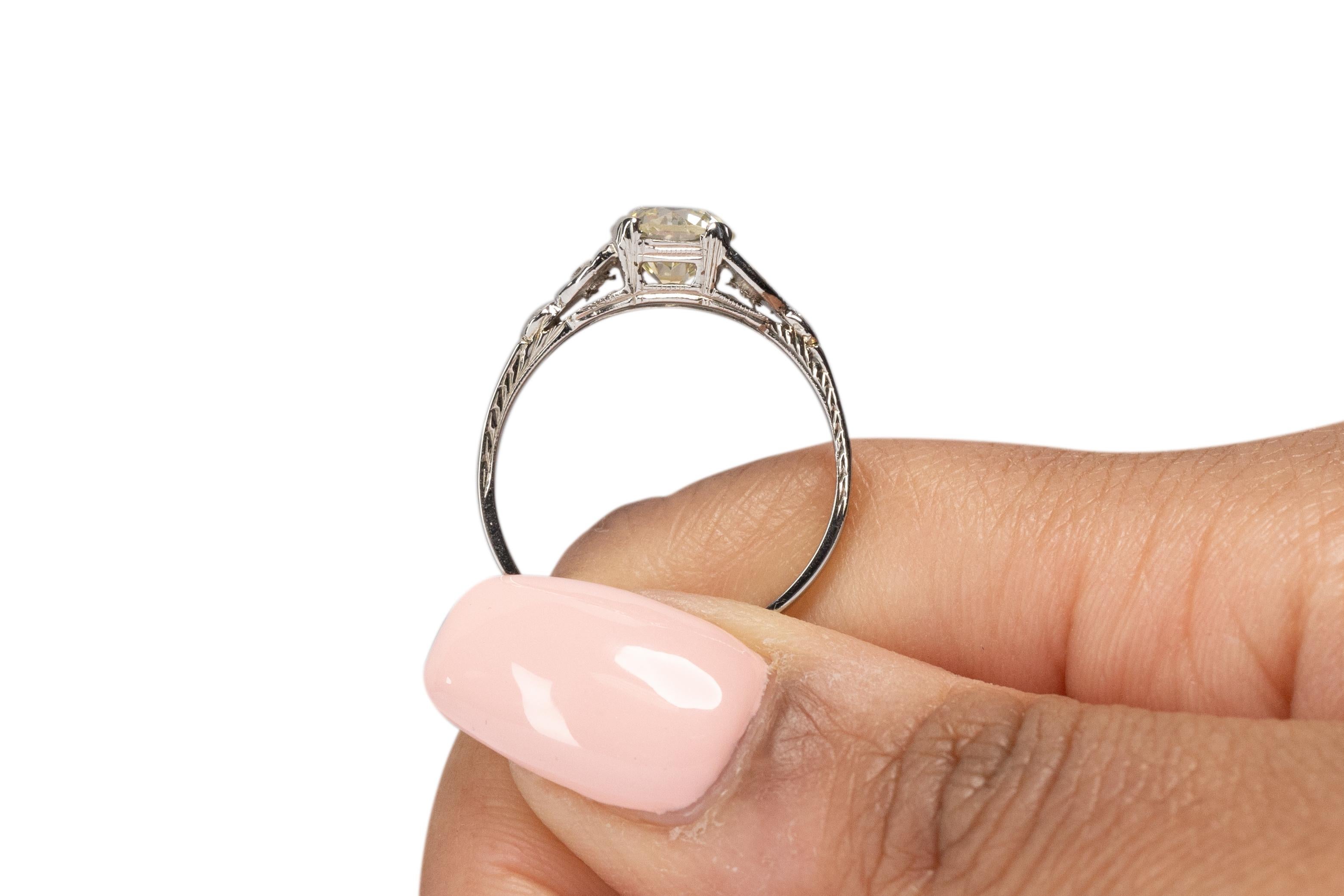 1.12 Carat Art Deco Diamond 18 Karat White Gold Engagement Ring For Sale 3