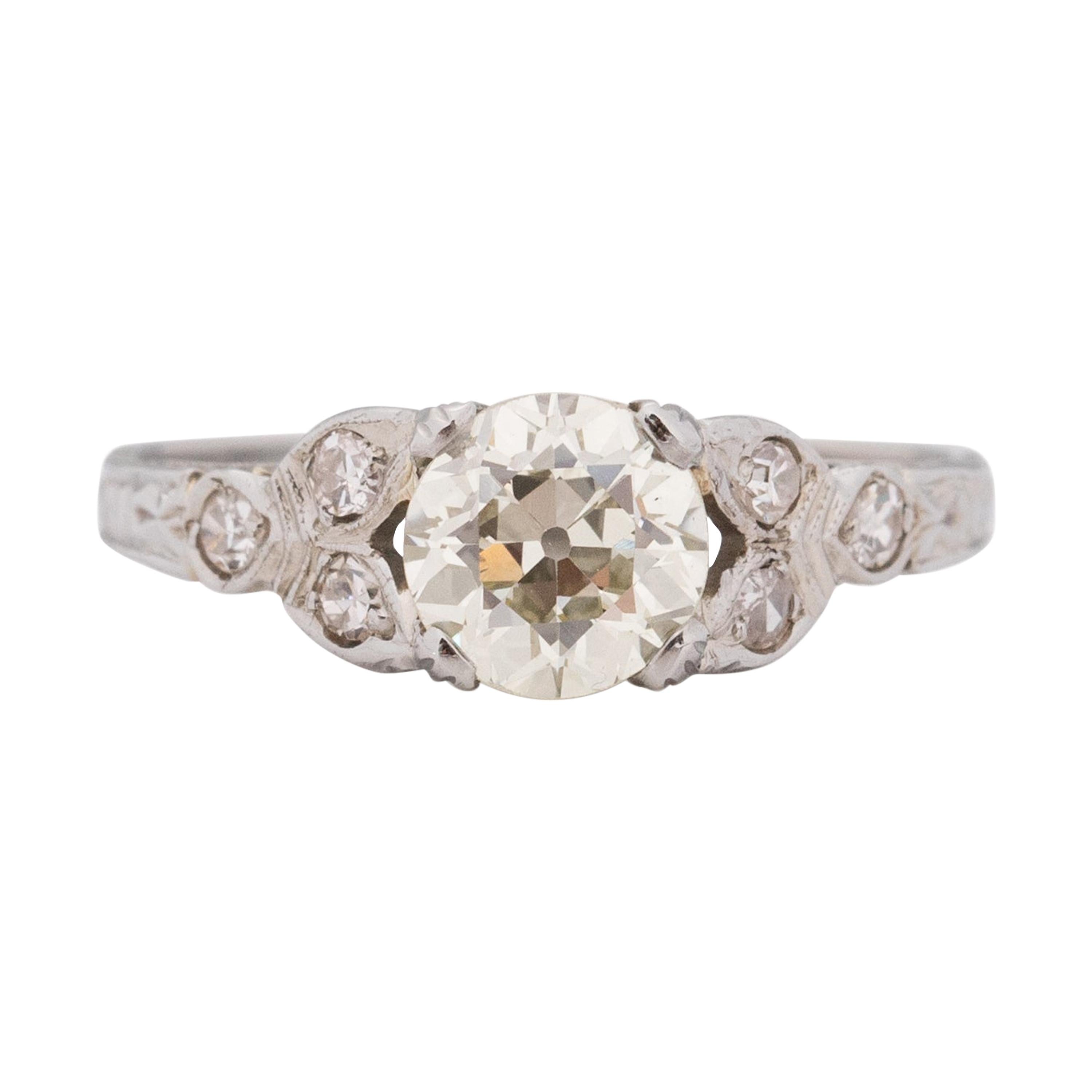 1.12 Carat Art Deco Diamond 18 Karat White Gold Engagement Ring
