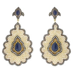 11.2 Carat Blue Sapphire Pearl Diamond Earrings