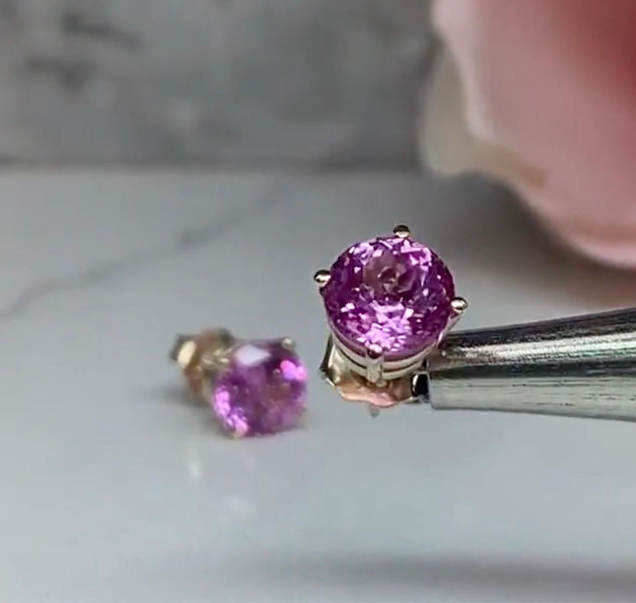 Round Cut 1.12 Carat Ceylon Pink Sapphire Stud Earrings Gold or Platinum