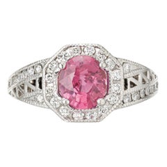 1.12 Carat Cushion Natural Pink Sapphire Diamond Halo Platinum Engagement Ring