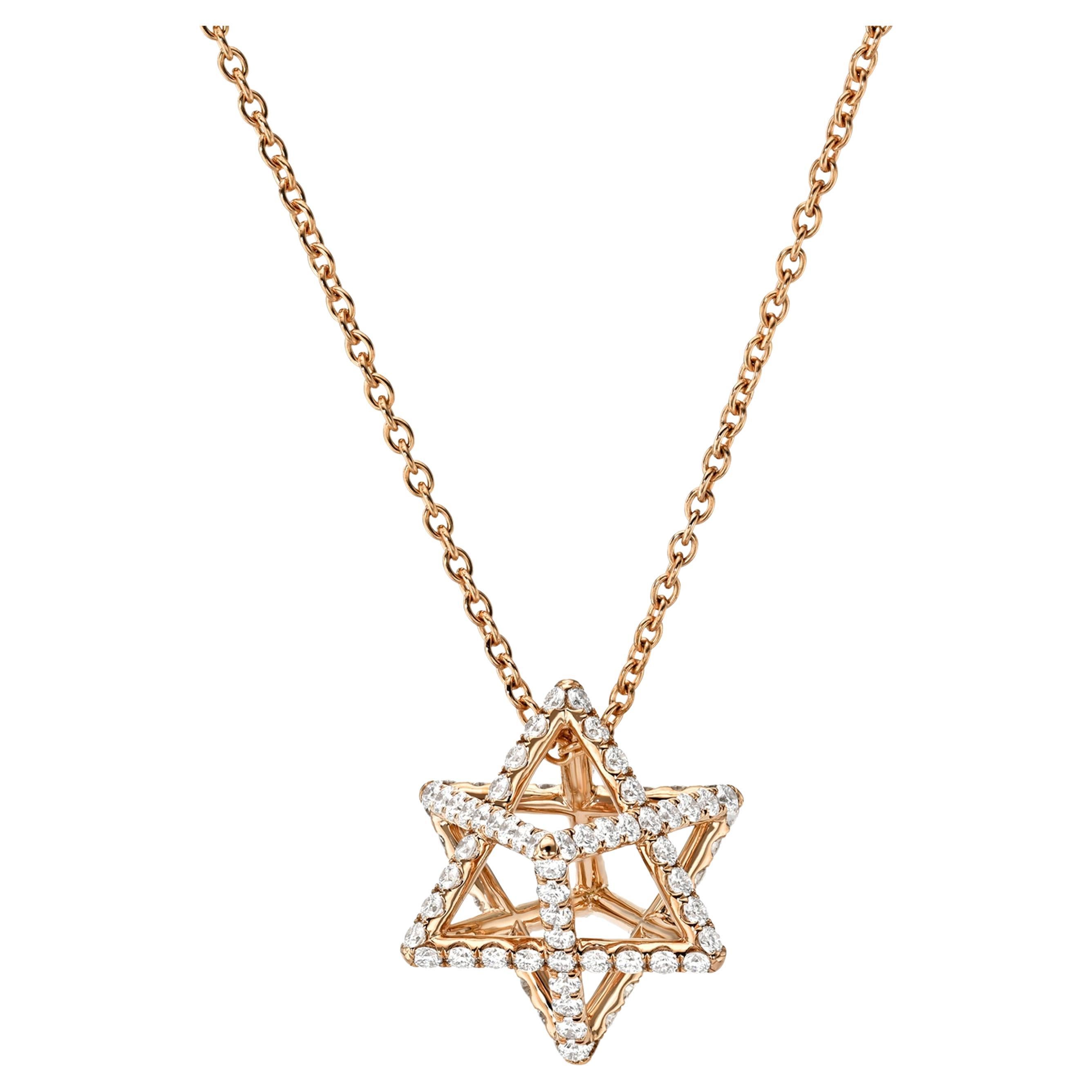 1.12 Carat Diamond 3D Star of David Merkaba Necklace 18K Rose Gold by Merkaba