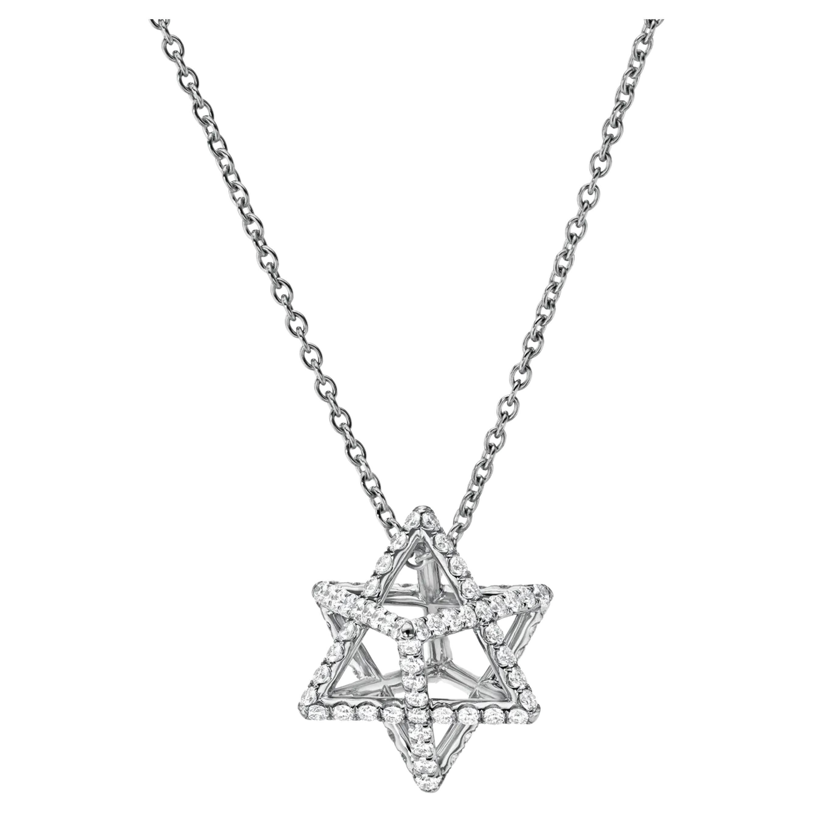 1.12 Carat Diamond 3D Star of David Pendant Necklace 18K White Gold by Merkaba