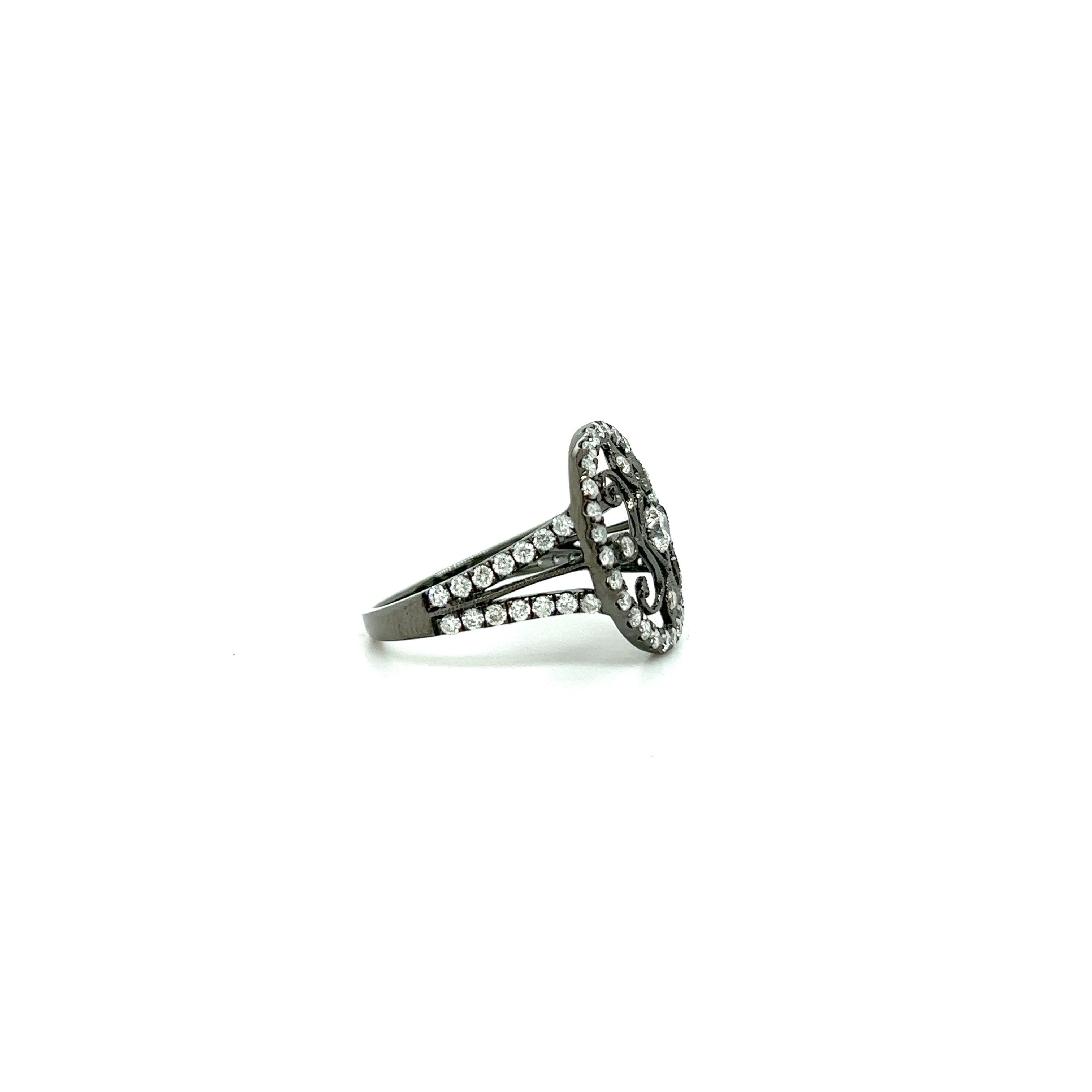 Art Nouveau 1.12 Carat Diamond Filagree Ring For Sale