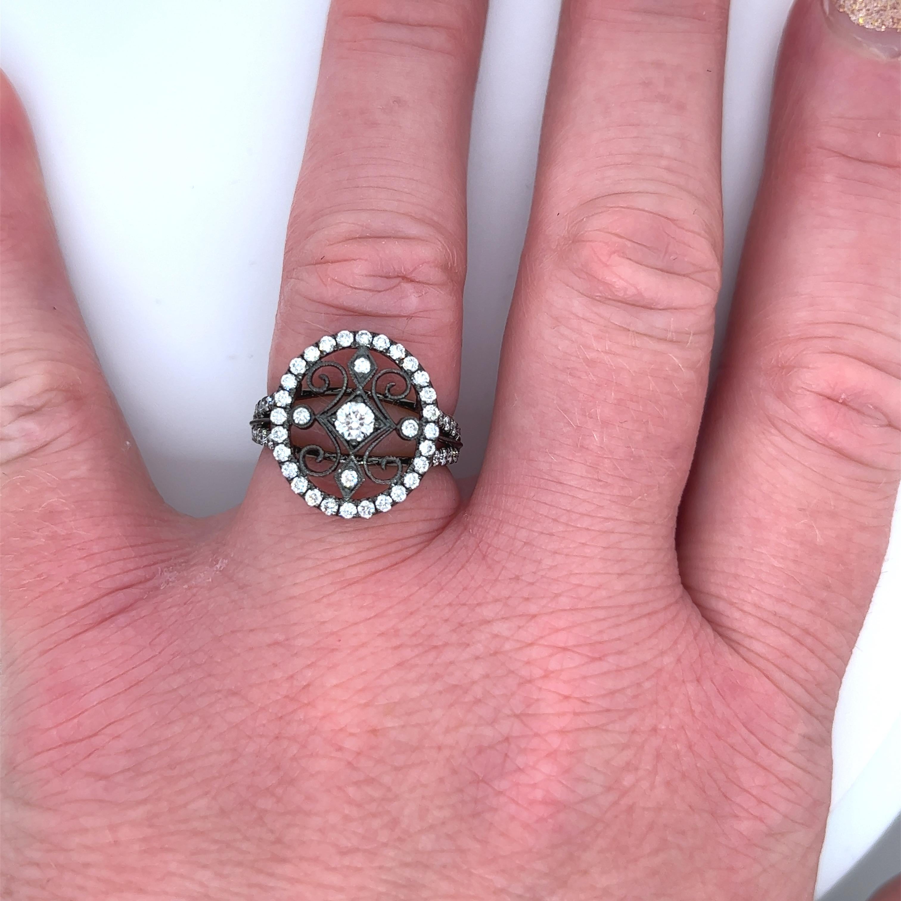 Round Cut 1.12 Carat Diamond Filagree Ring For Sale