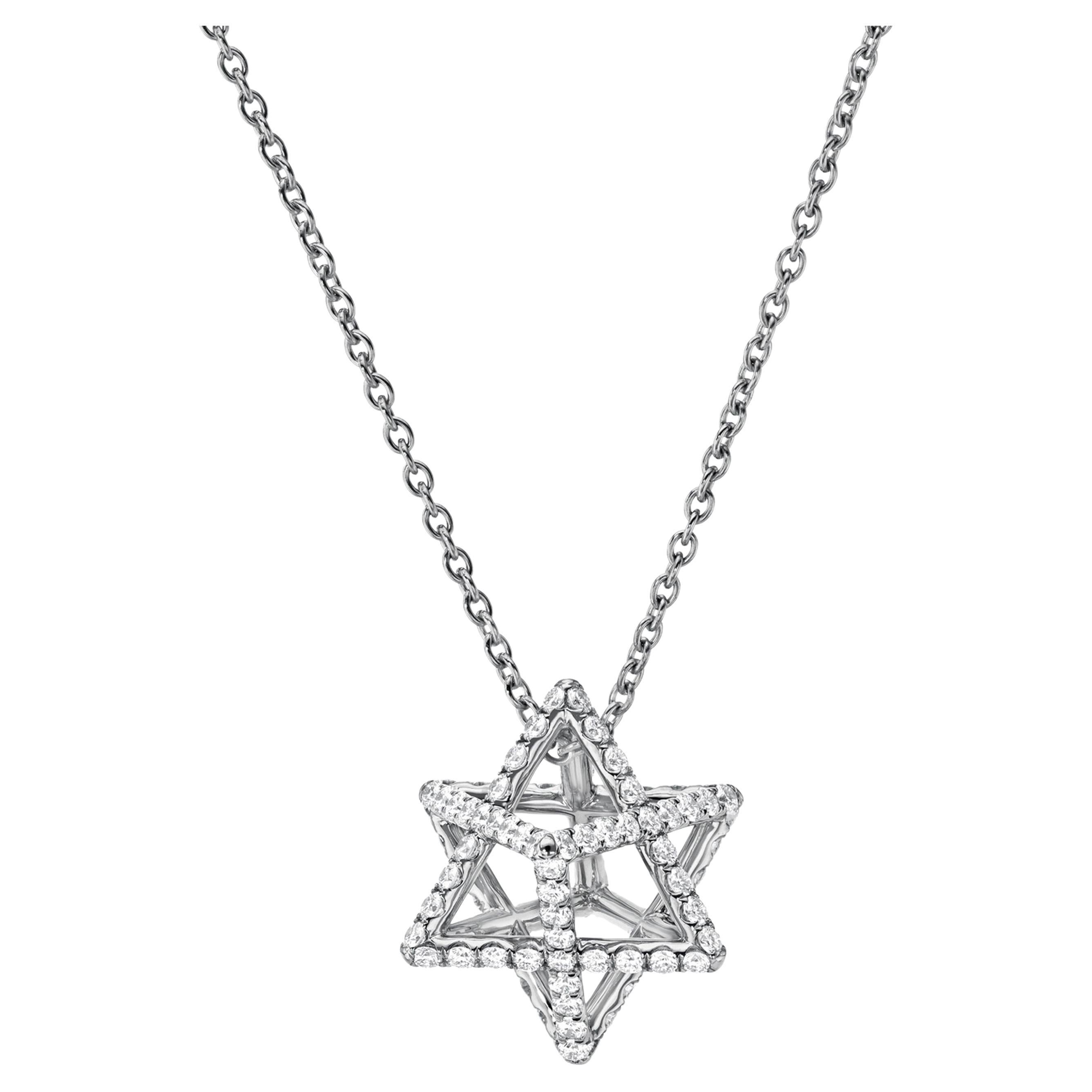 1.12 Carat Diamond Merkaba Star of David Necklace 18K White Gold Merkaba Jewelry