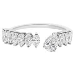 1.12 Carat Diamond Open Band Stackable Ring 18k Solid White Gold