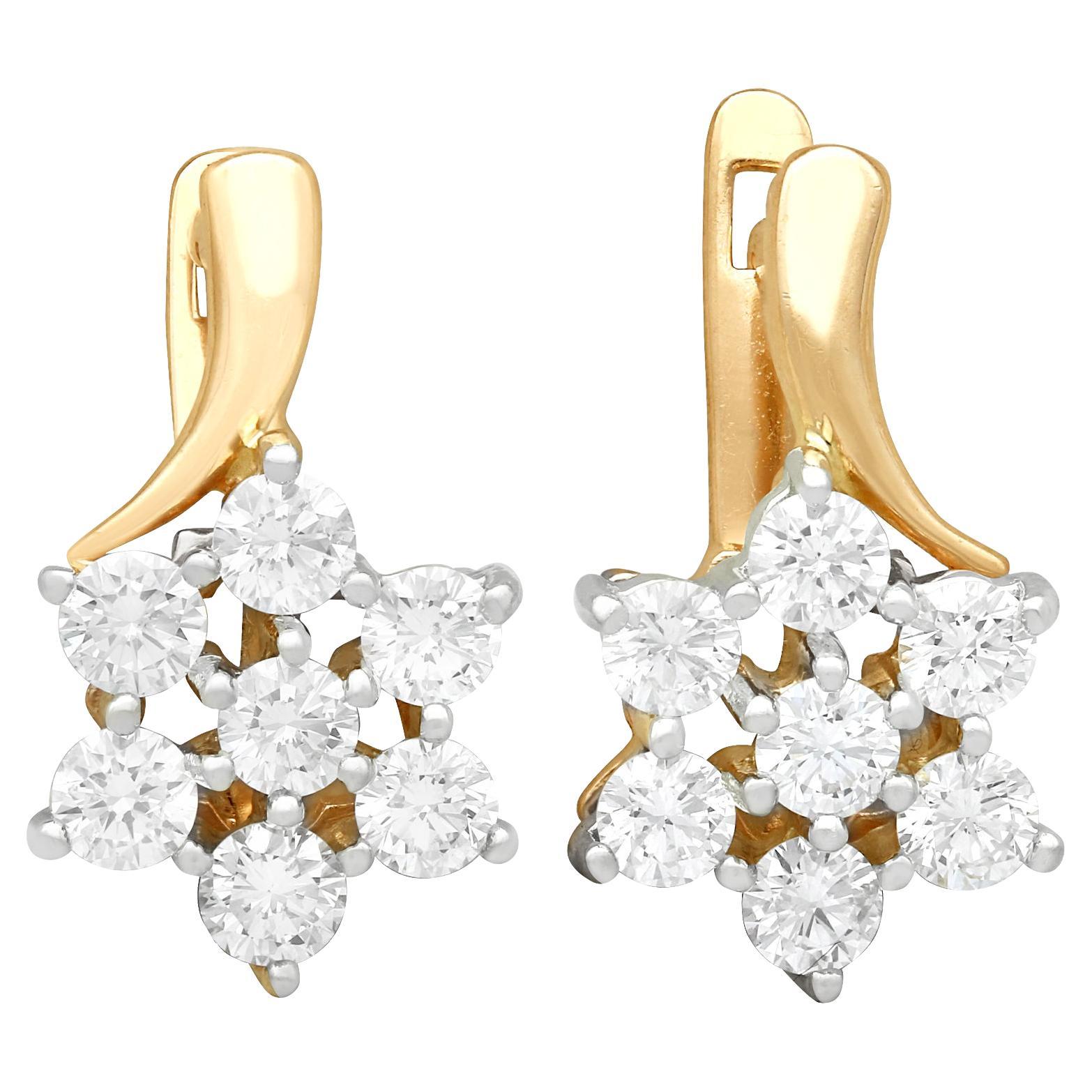 1.12 Carat Diamond Yellow Gold Earrings For Sale