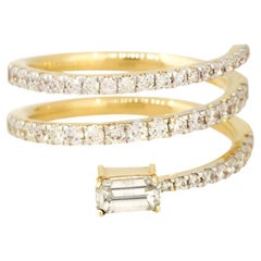 1.12 Carat Emerald and Radiant Cut Diamond Snake Ring 14 Karat in Stock