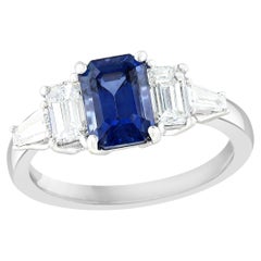 1.12 Carat Emerald Cut Sapphire and Diamond 5 Stone Ring in 14k White Gold