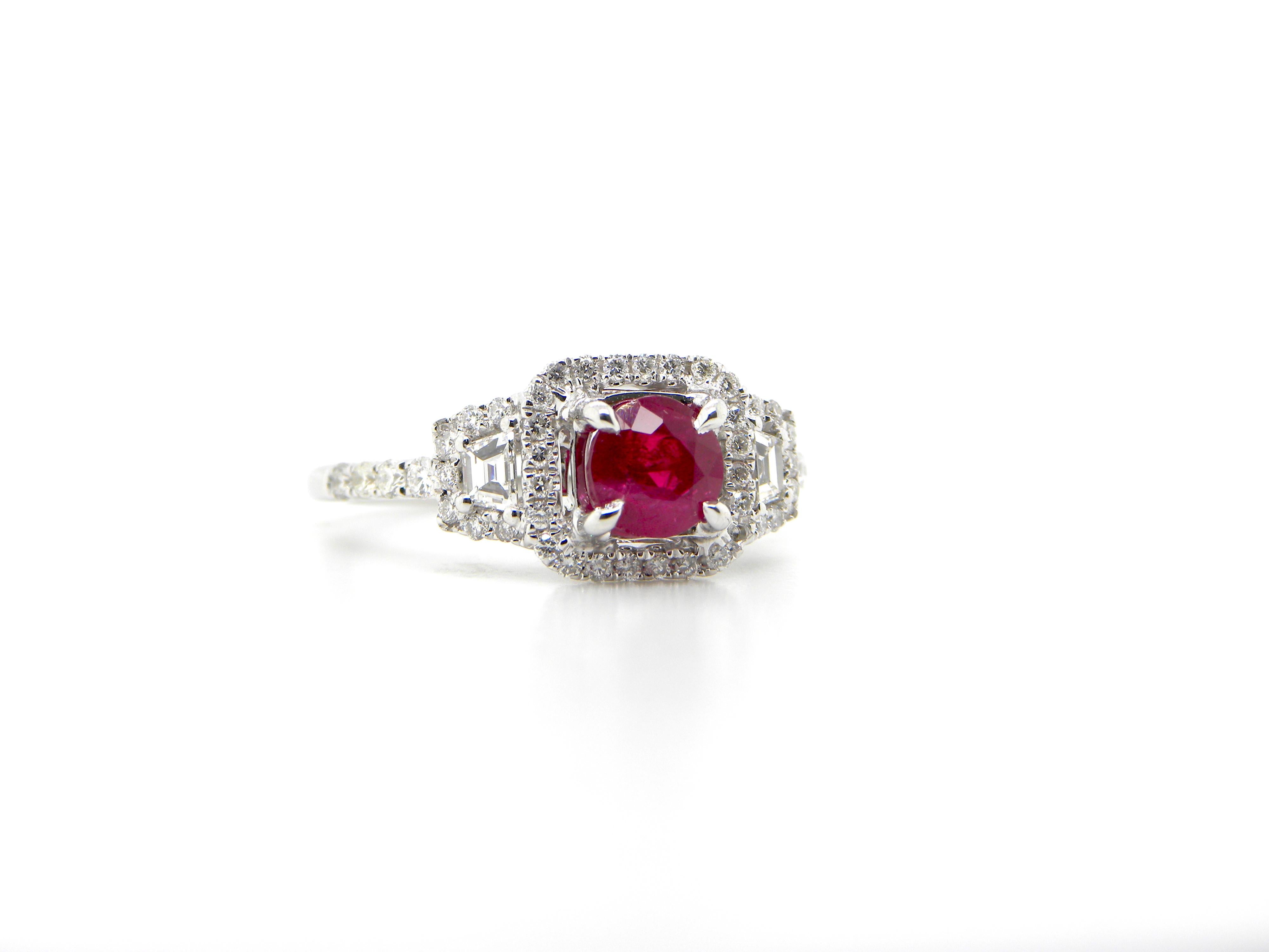 1.12 Carat GIA Certified Unheated Vivid Red Burmese Ruby and Diamond Gold Ring 4