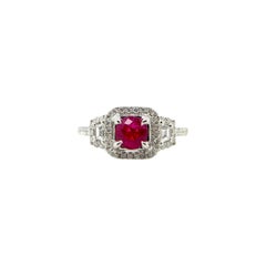 1.12 Carat GIA Certified Unheated Vivid Red Burmese Ruby and Diamond Gold Ring