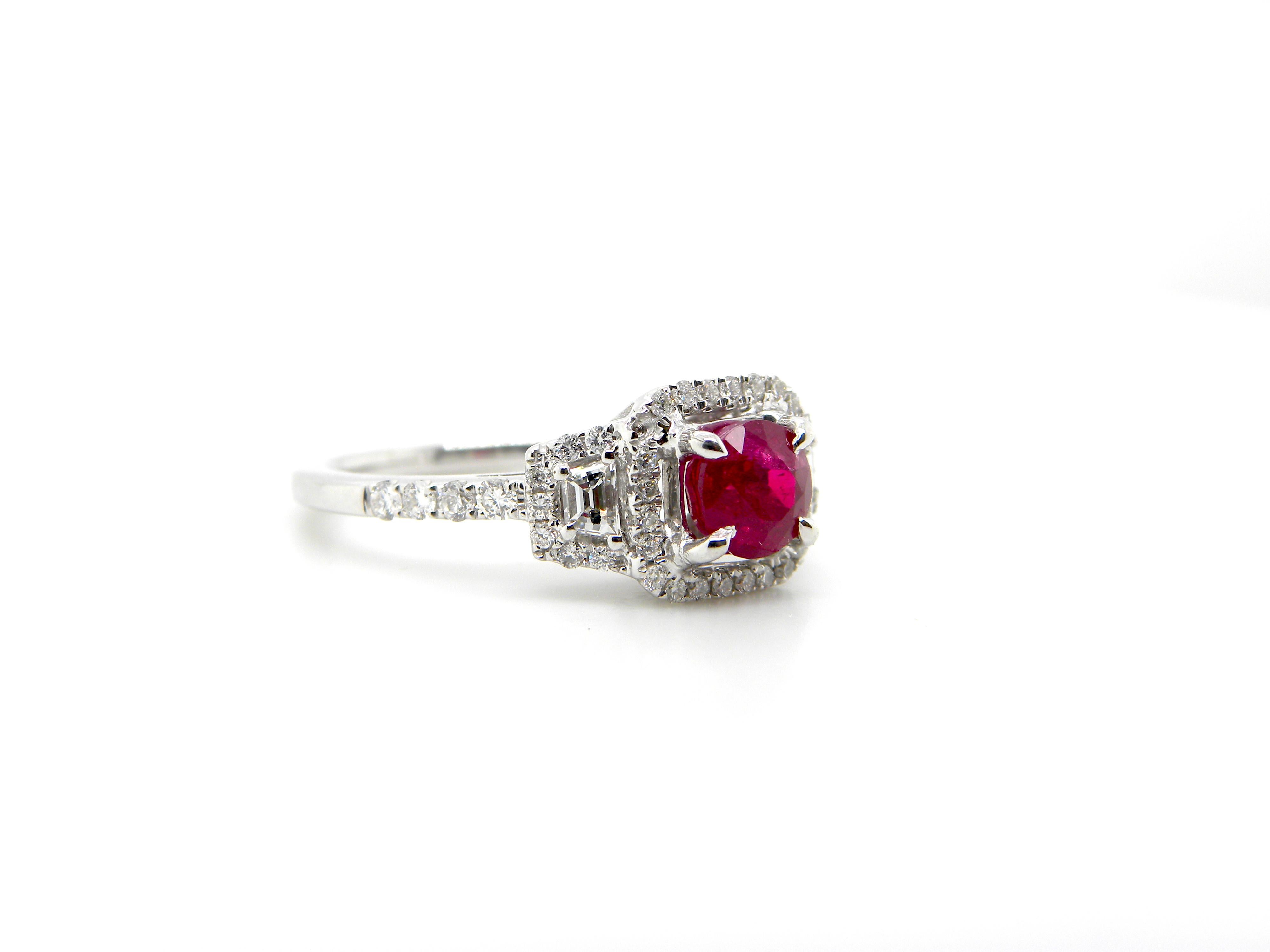 1.12 Carat GIA Certified Unheated Vivid Red Burmese Ruby and Diamond Gold Ring In New Condition In Hong Kong, HK