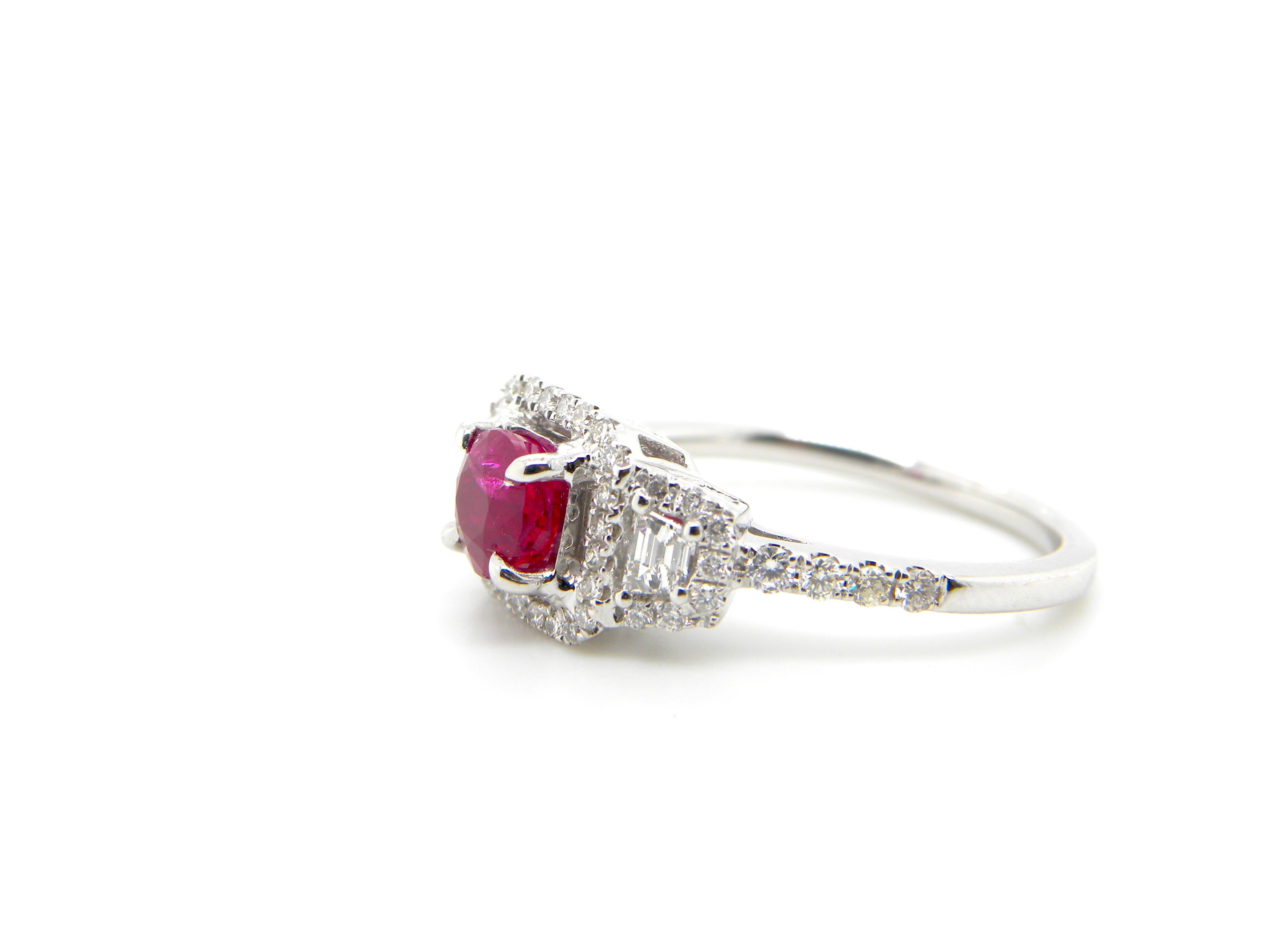 1.12 Carat GIA Certified Unheated Vivid Red Burmese Ruby and Diamond Gold Ring 2