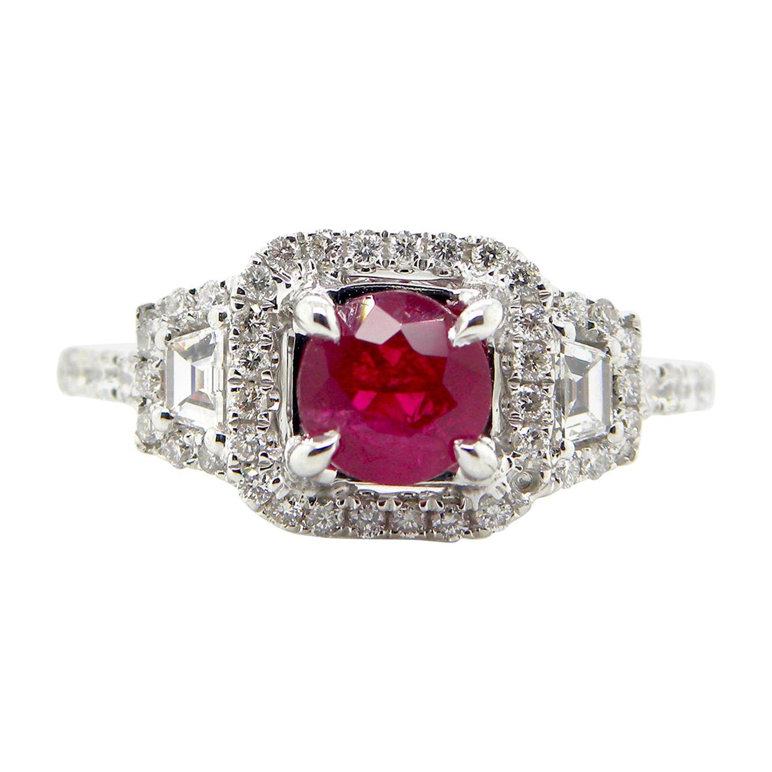 1.12 Carat GIA Certified Unheated Vivid Red Burmese Ruby and Diamond Gold Ring