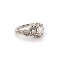 1.12 Carat GIA Diamond Solitaire Late Art Deco Platinum Ring Fine Jewelry