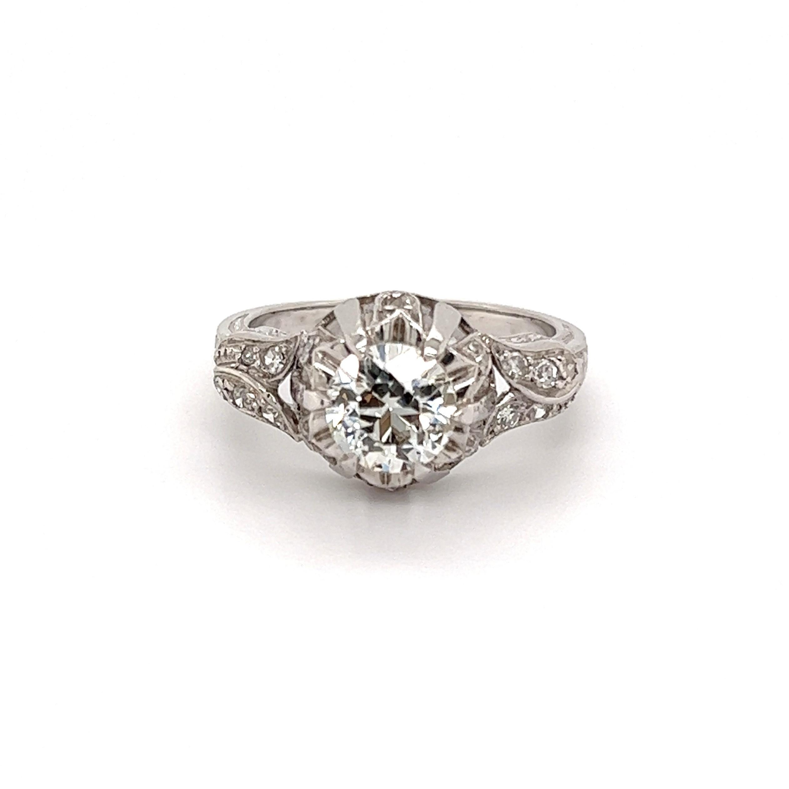 Women's 1.12 Carat GIA Diamond Solitaire Art Deco Platinum Ring Estate Fine Jewelry For Sale