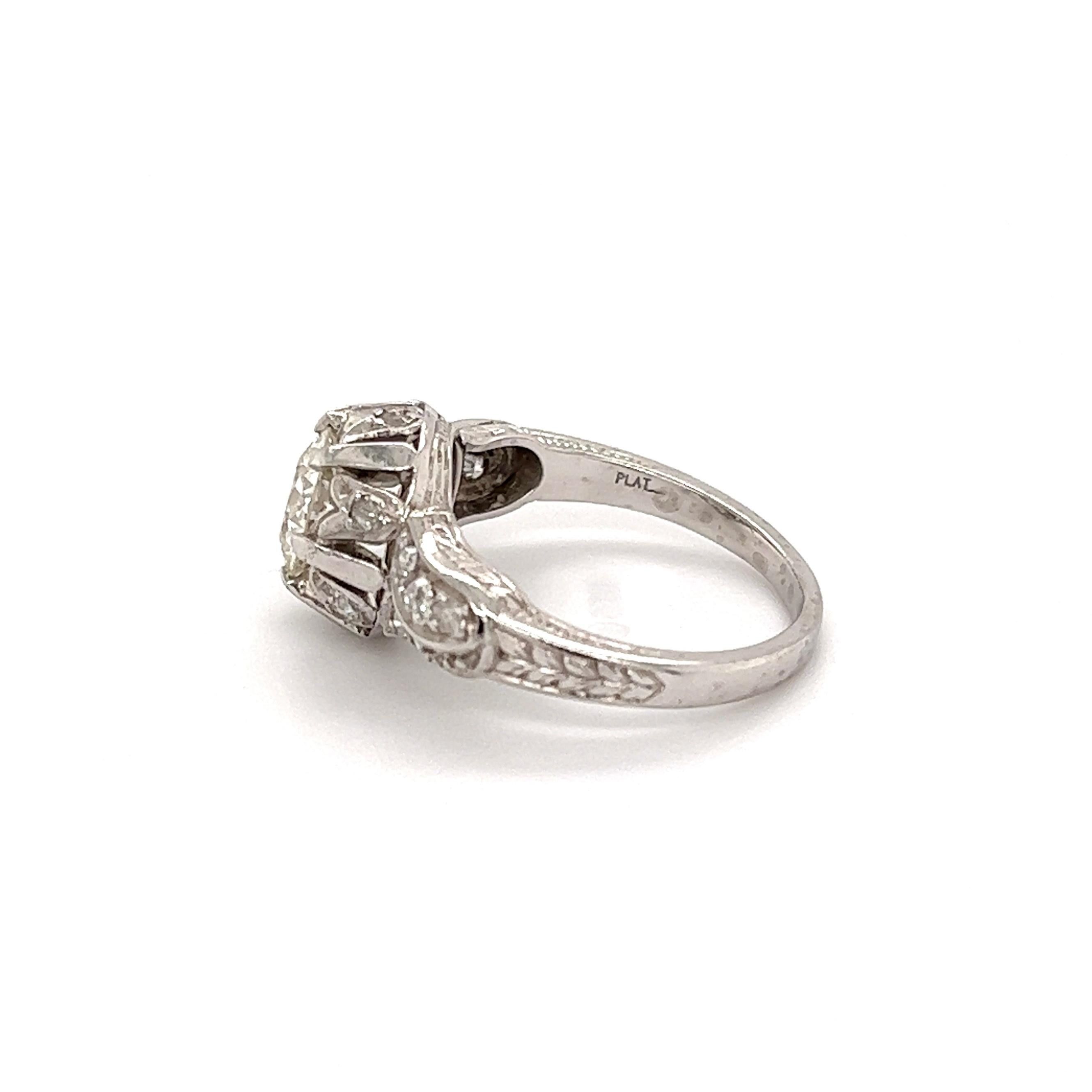 1.12 Carat GIA Diamond Solitaire Art Deco Platinum Ring Estate Fine Jewelry For Sale 1
