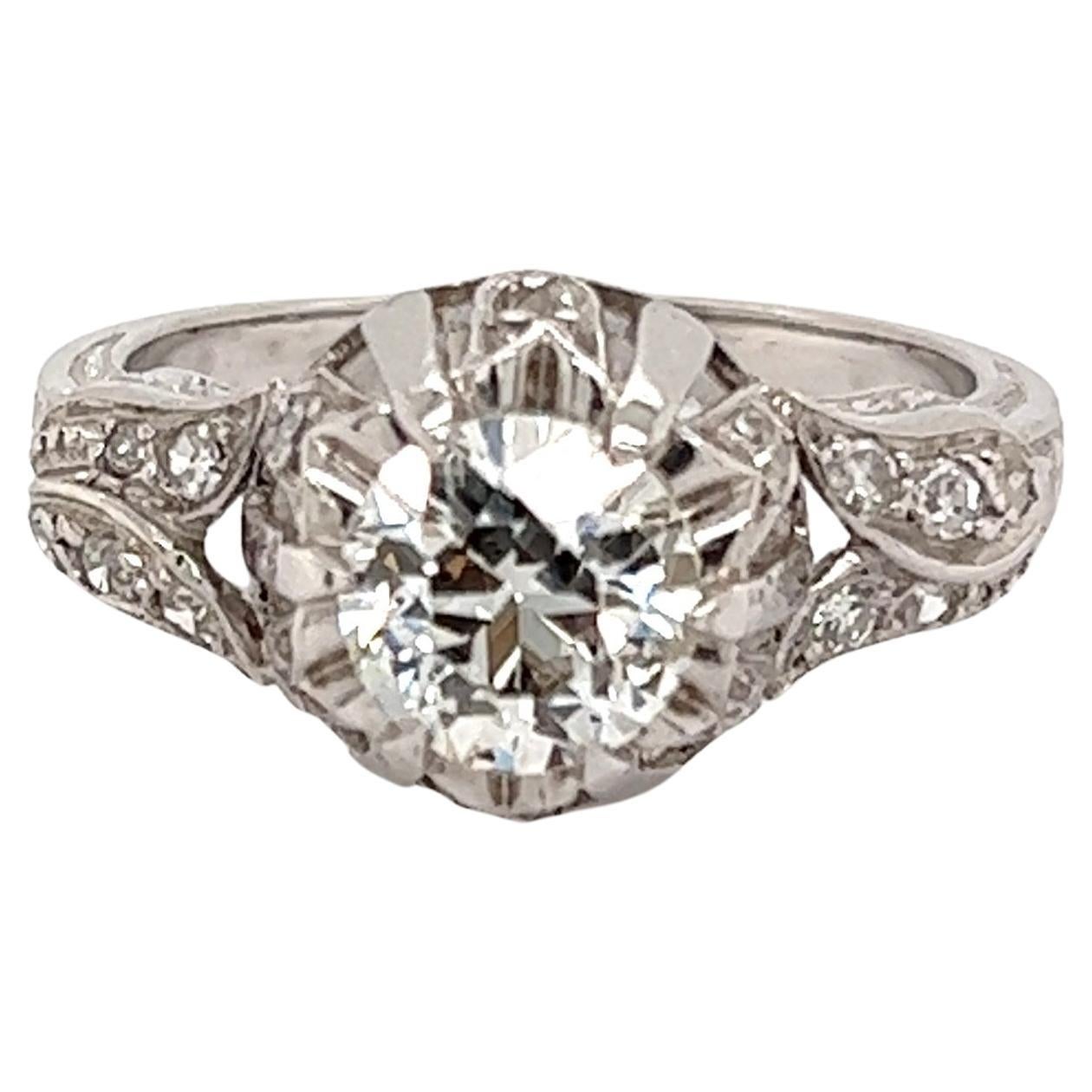 1.12 Carat GIA Diamond Solitaire Art Deco Platinum Ring Estate Fine Jewelry For Sale