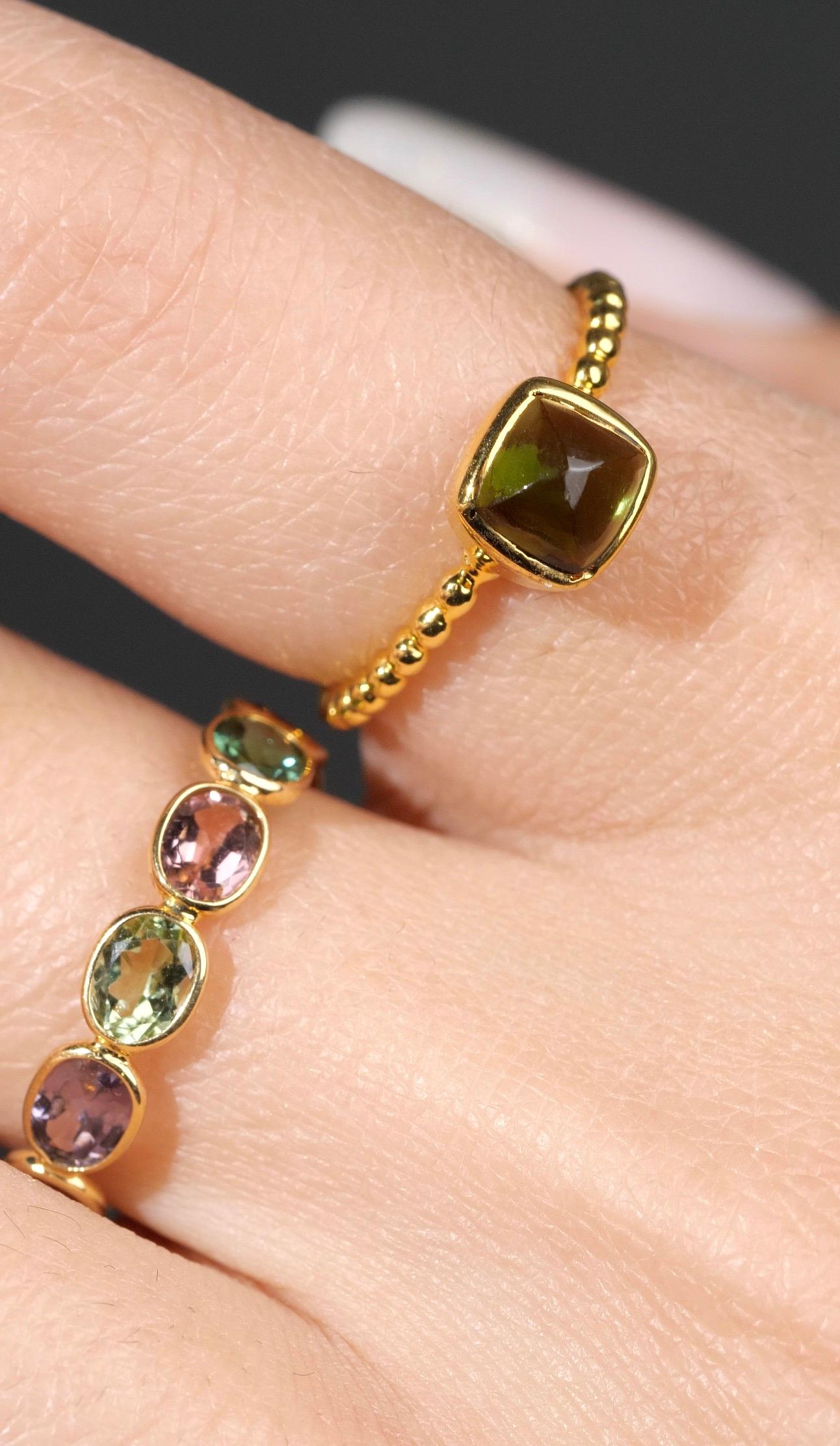 Women's 1.12 Carat Green Sugarloaf Tourmaline in Yellow Gold, in Stock For Sale