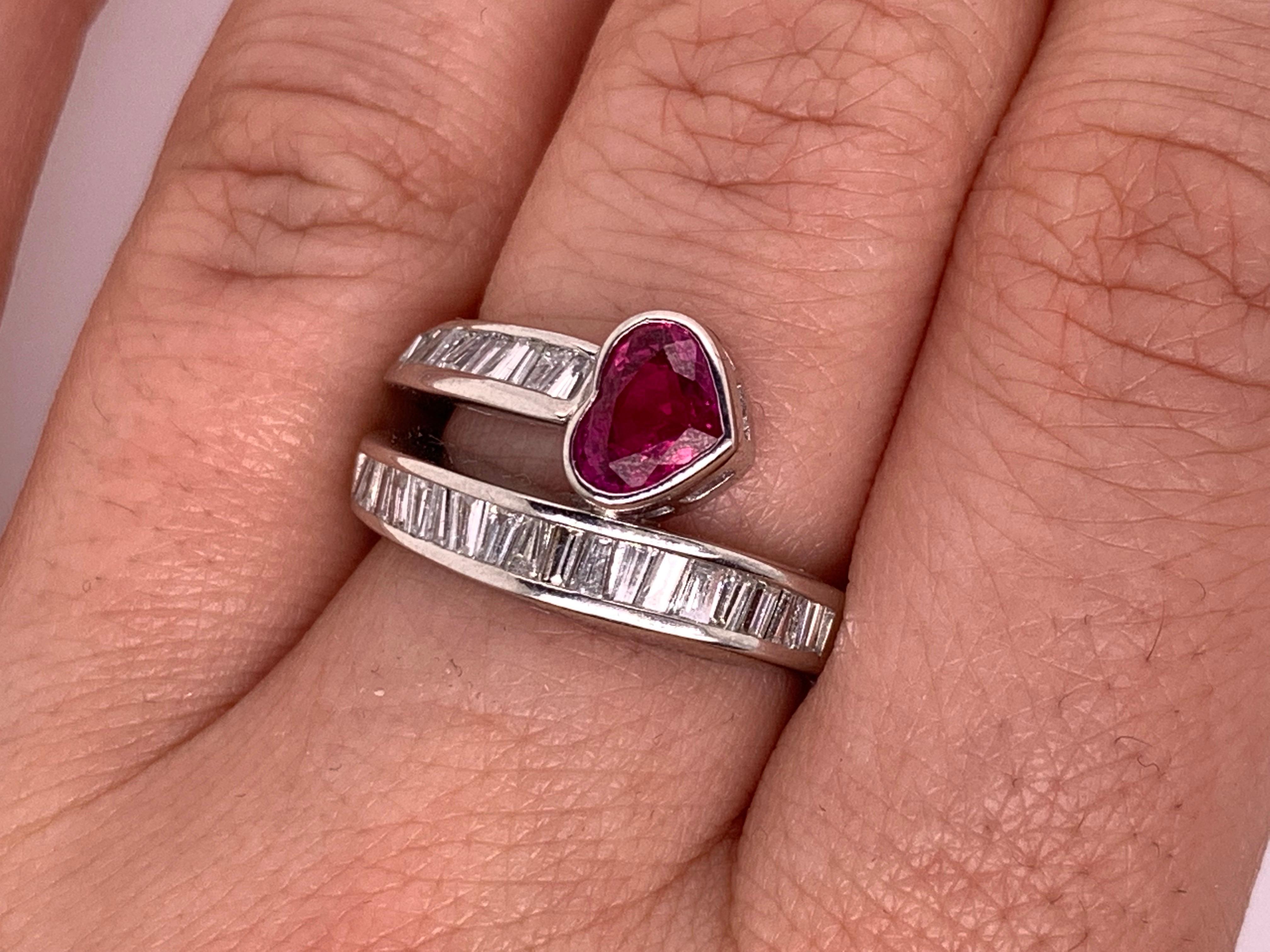 Round Cut 1.12 Carat Heart Shaped Ruby and Diamond Ring