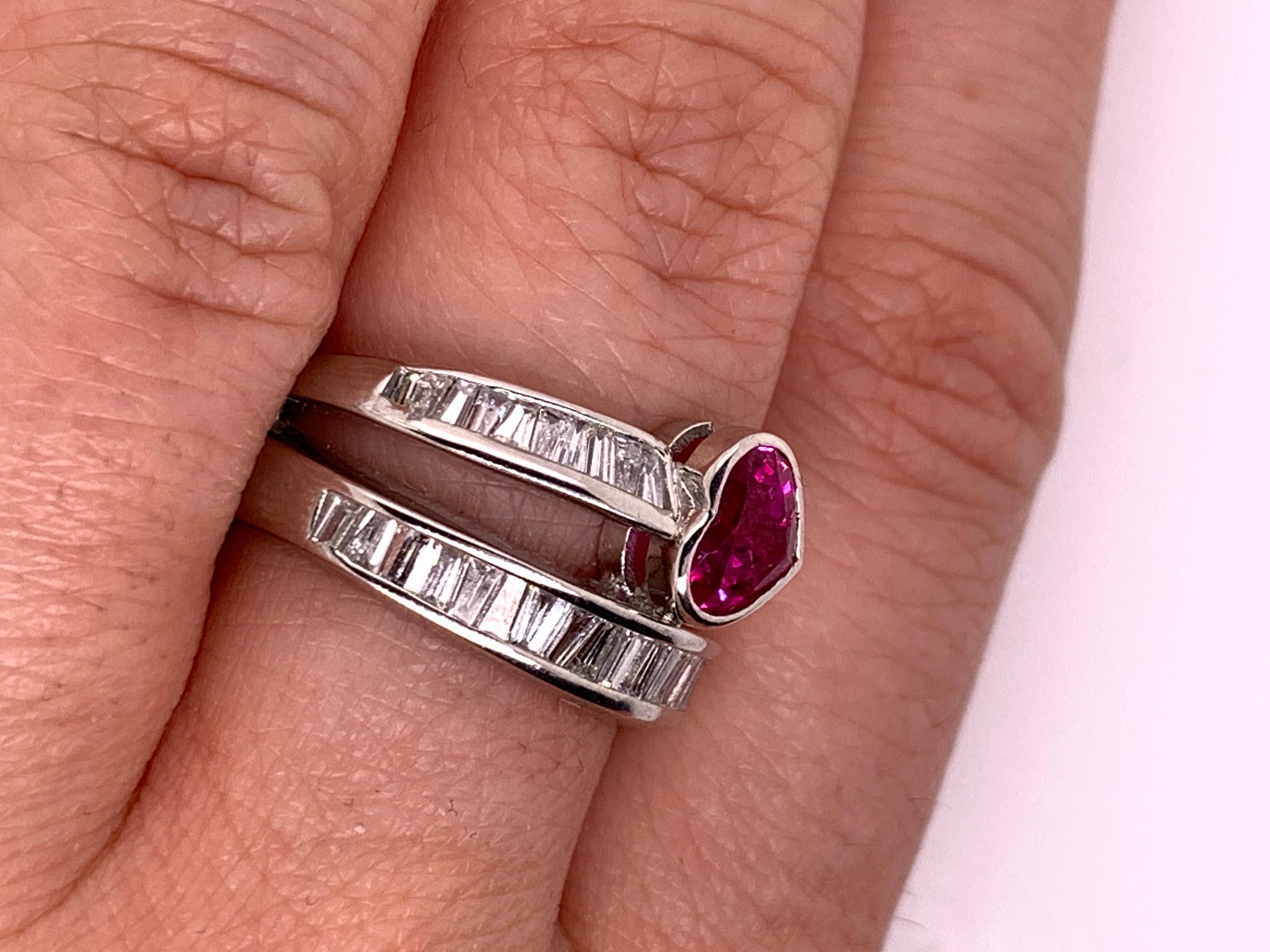 1.12 Carat Heart Shaped Ruby and Diamond Ring In New Condition In GREAT NECK, NY