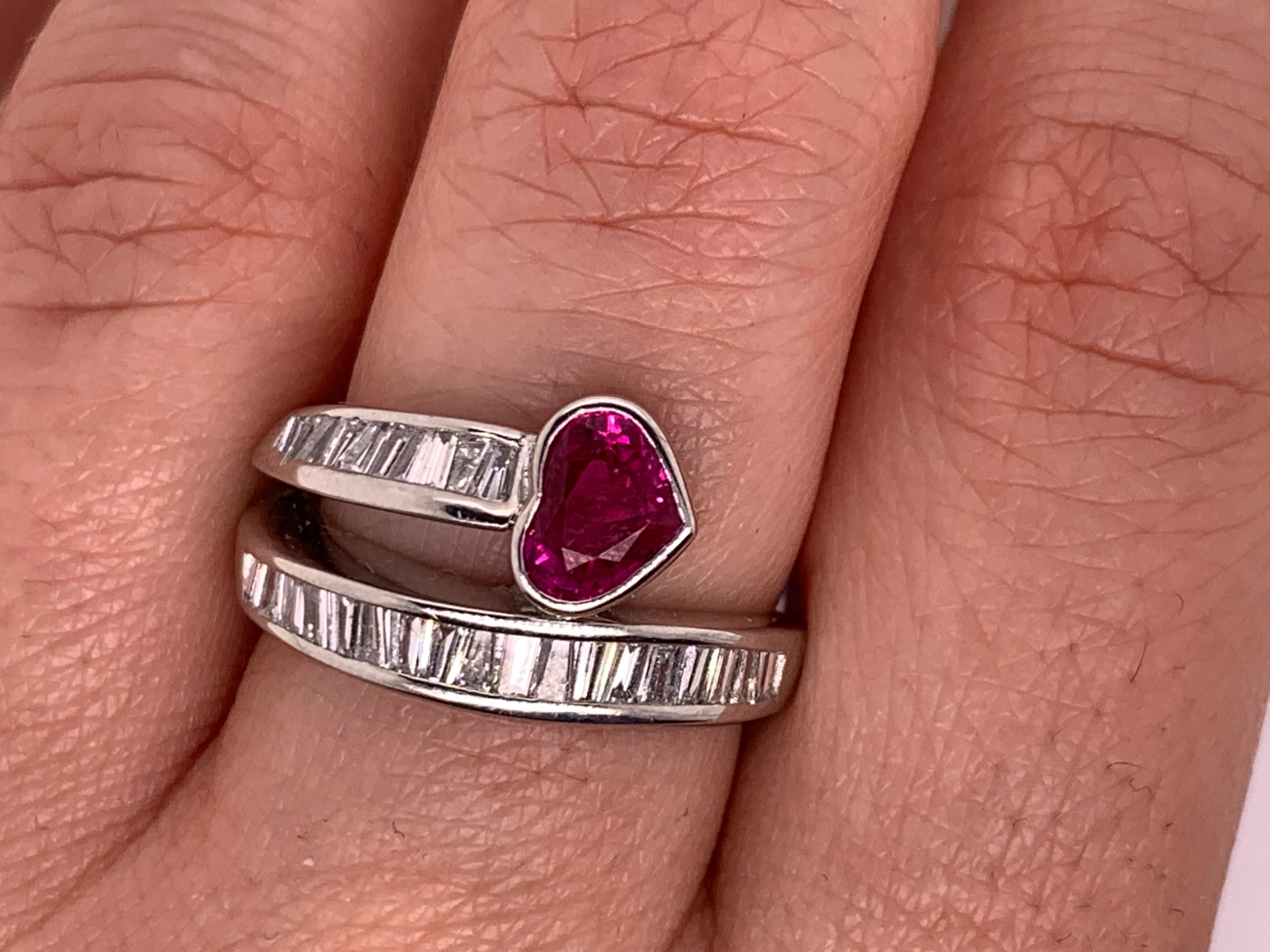 Women's 1.12 Carat Heart Shaped Ruby and Diamond Ring