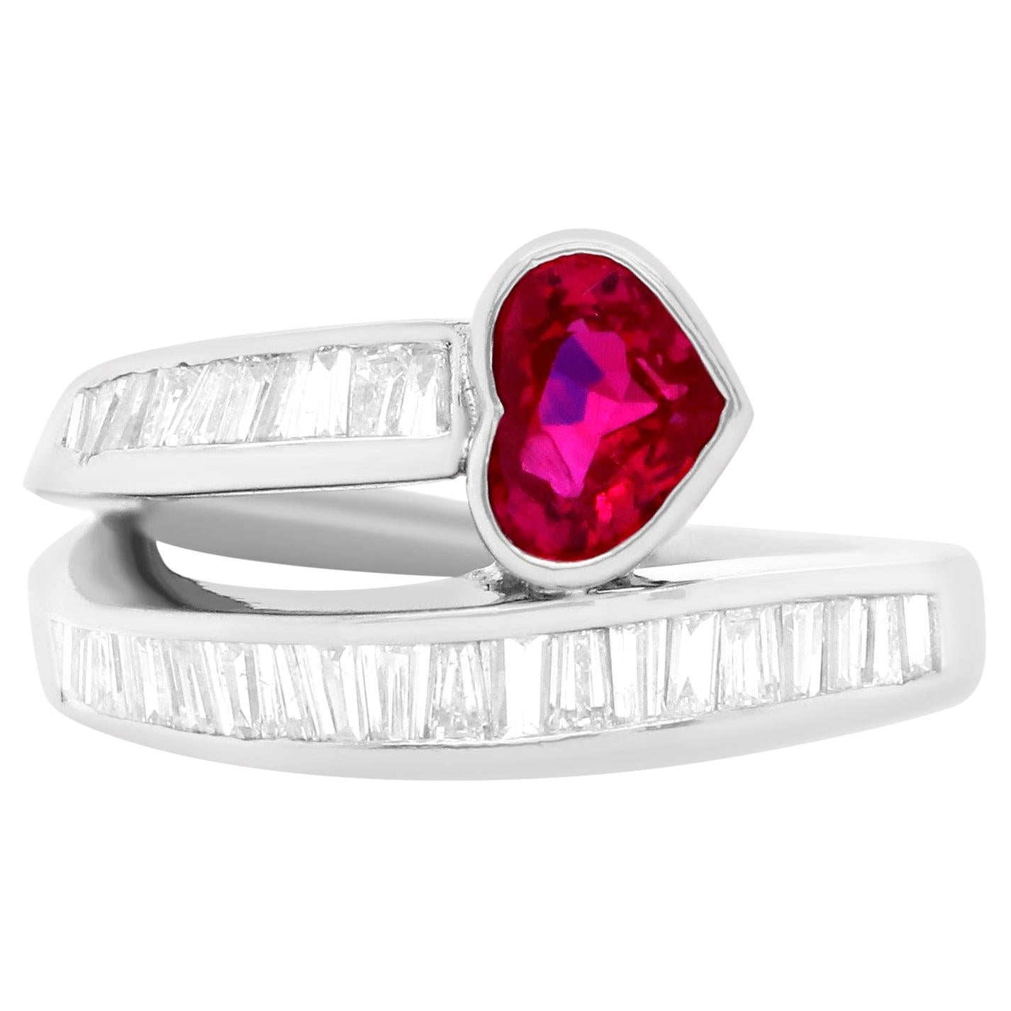 1.12 Carat Heart Shaped Ruby and Diamond Ring