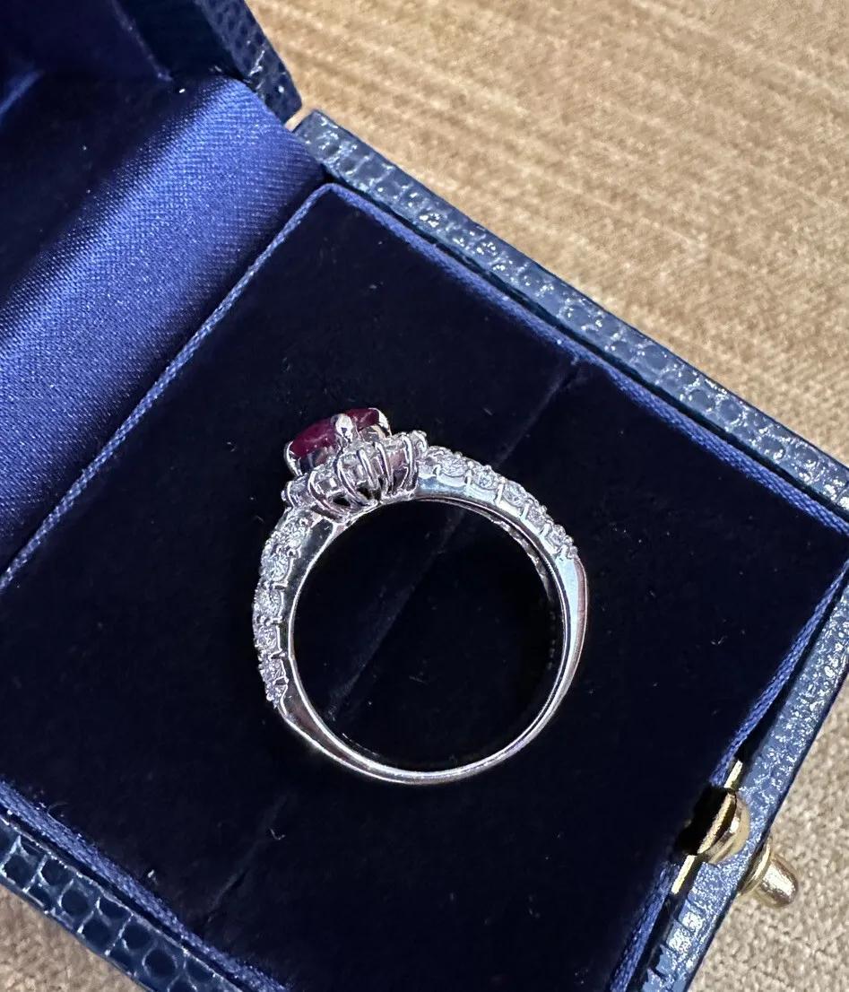 Heart Cut 1.12 carat Heart Shaped Ruby and Diamond Ring in Platinum For Sale
