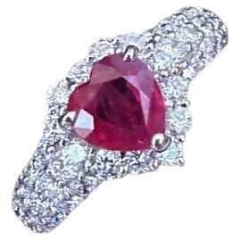 1.12 carat Heart Shaped Ruby and Diamond Ring in Platinum