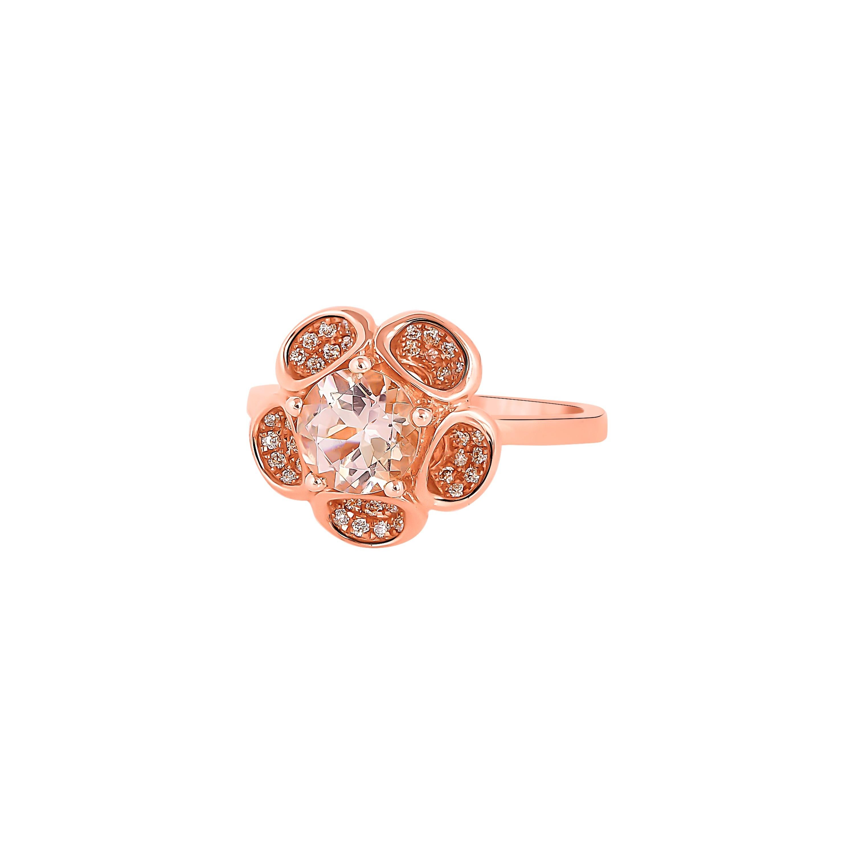 Contemporary Sunita Nahata Morganite 1.12ct. Fancy Ring in 18 Karat Rose Gold with Diamond. For Sale