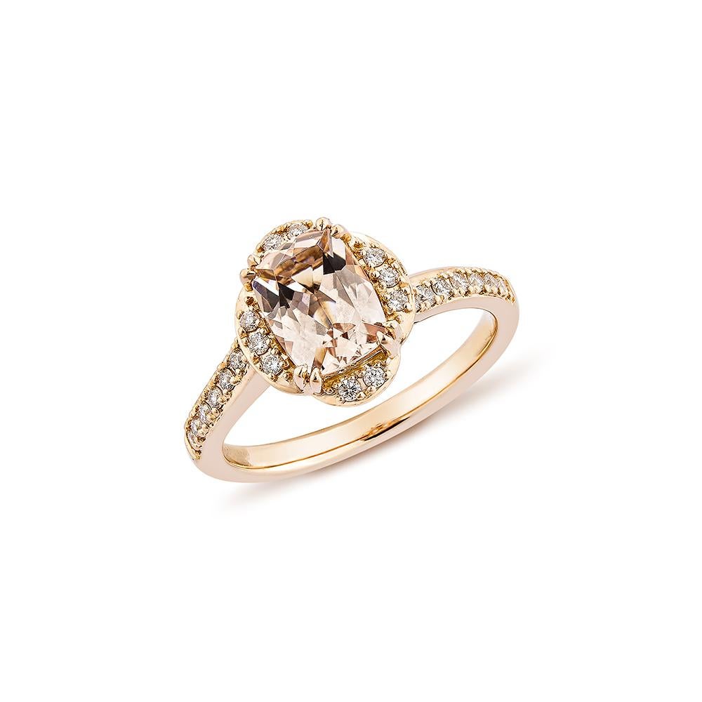Contemporary 1.12 Carat Morganite Fancy Ring in 18Karat Rose Gold with White Diamond.   For Sale