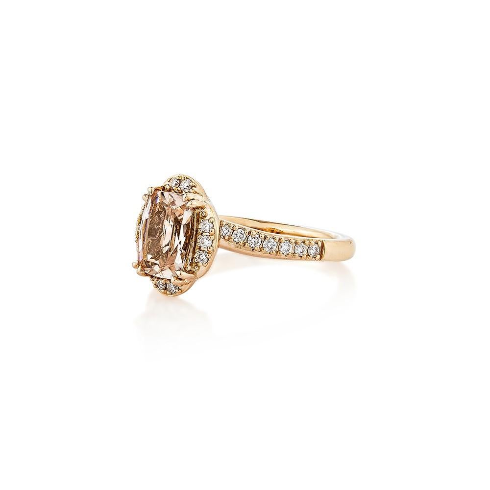 Cushion Cut 1.12 Carat Morganite Fancy Ring in 18Karat Rose Gold with White Diamond.   For Sale
