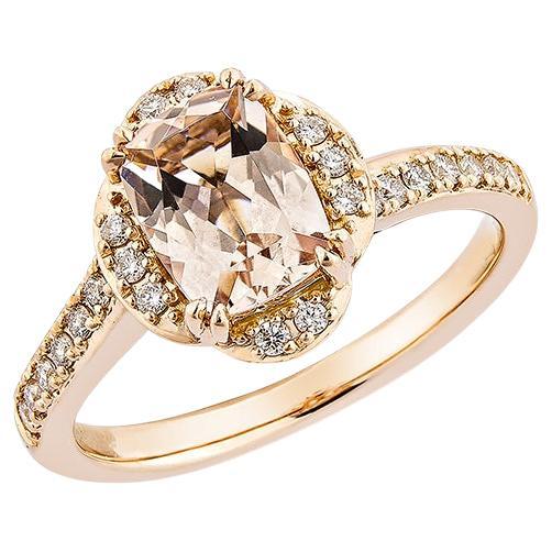 Bague fantaisie en or rose 18 carats avec Morganite de 1,12 carat et diamant blanc.  
