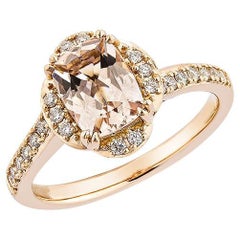 1.12 Carat Morganite Fancy Ring in 18Karat Rose Gold with White Diamond.  