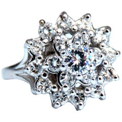 1.12 Carat Natural Diamonds Raised Cluster Ring 14 Karat