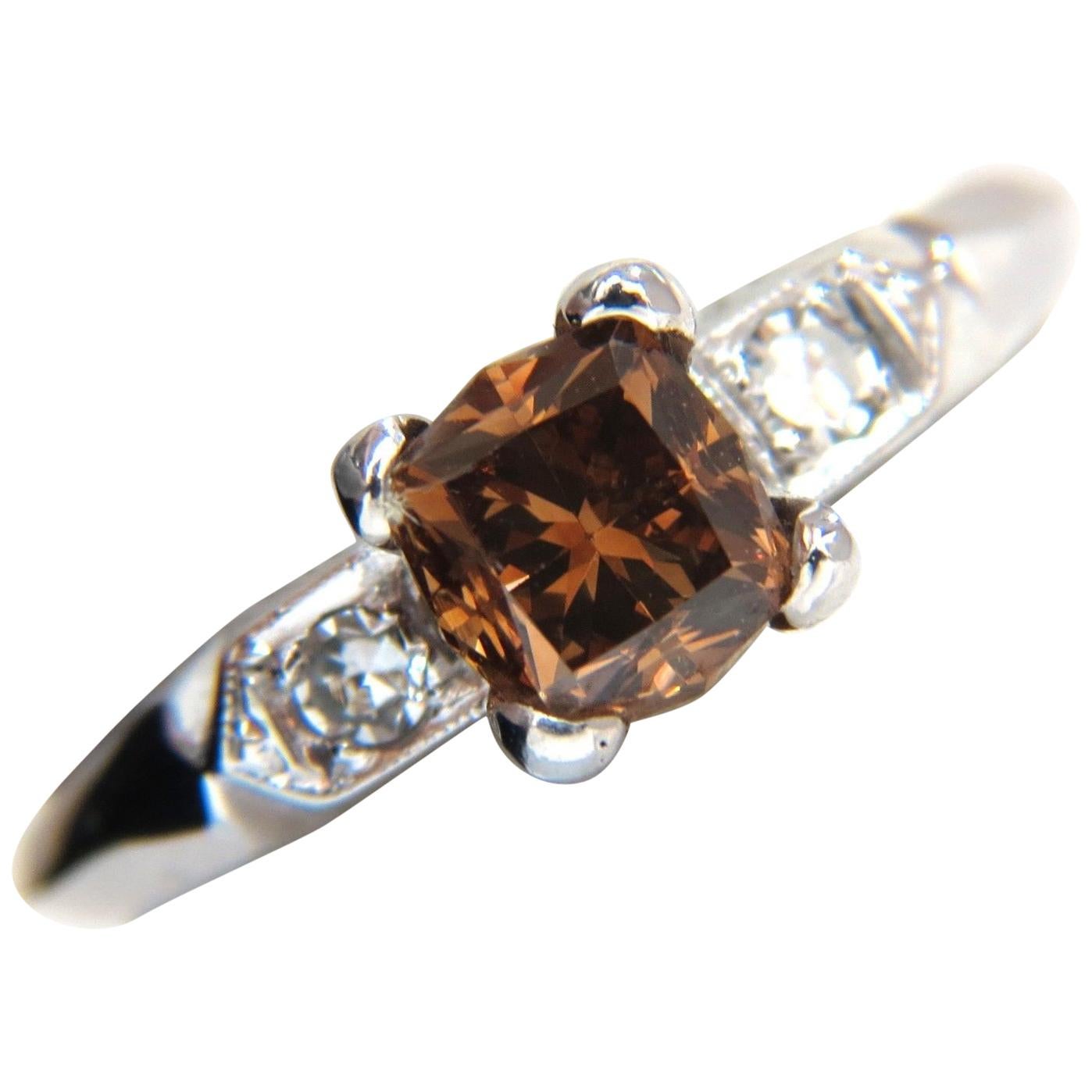 1.12 Carat Natural Fancy Bright Orange Brown Diamond Ring Platinum VS*