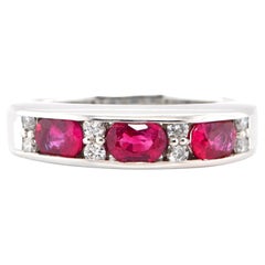 1.12 Carat Natural Oval Ruby & Diamond Half Eternity Band Ring Set in Platinum