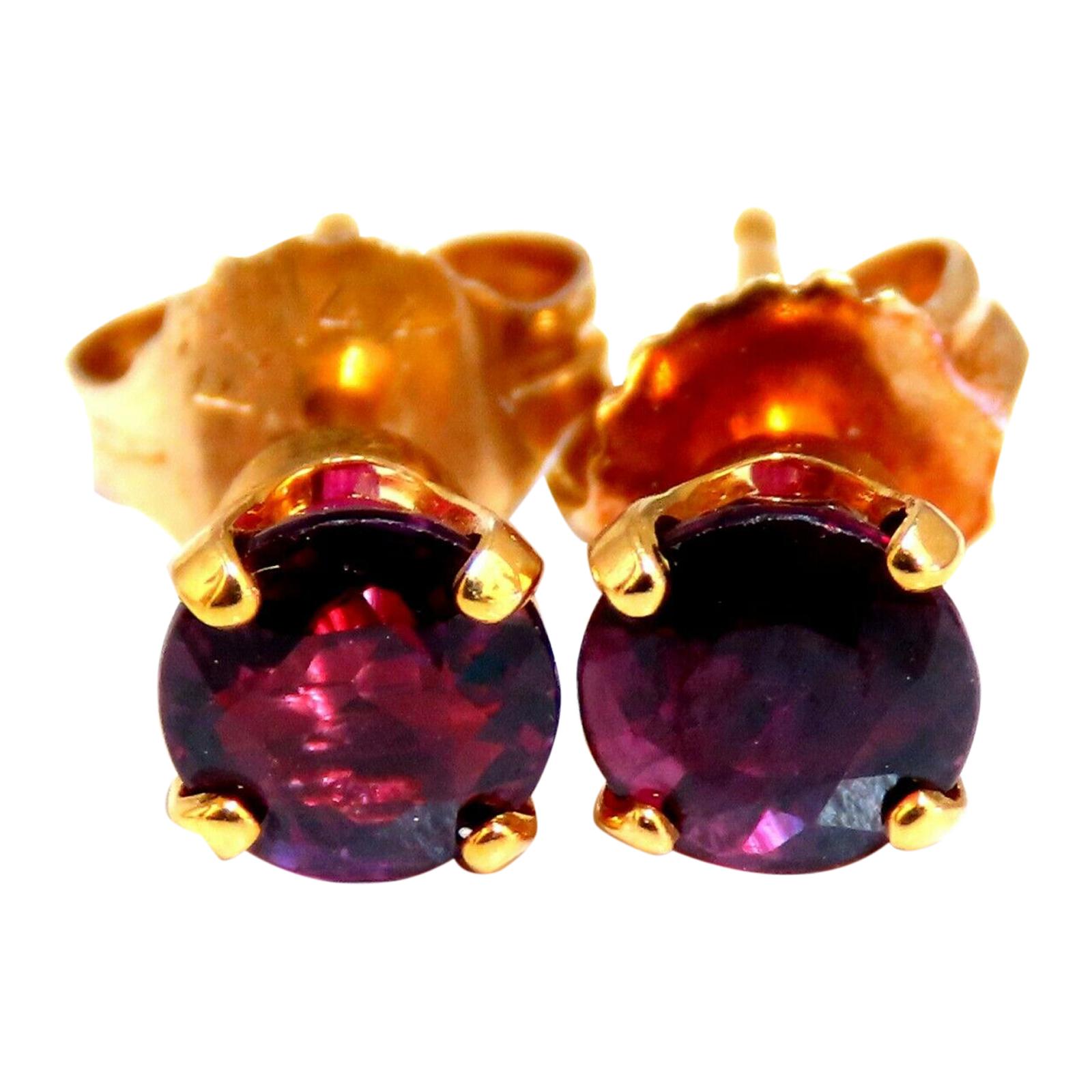 1.12 Carat Natural Round Ruby Stud Earrings 14 Karat For Sale