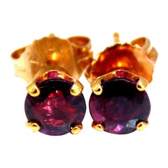 1.12 Carat Natural Round Ruby Stud Earrings 14 Karat
