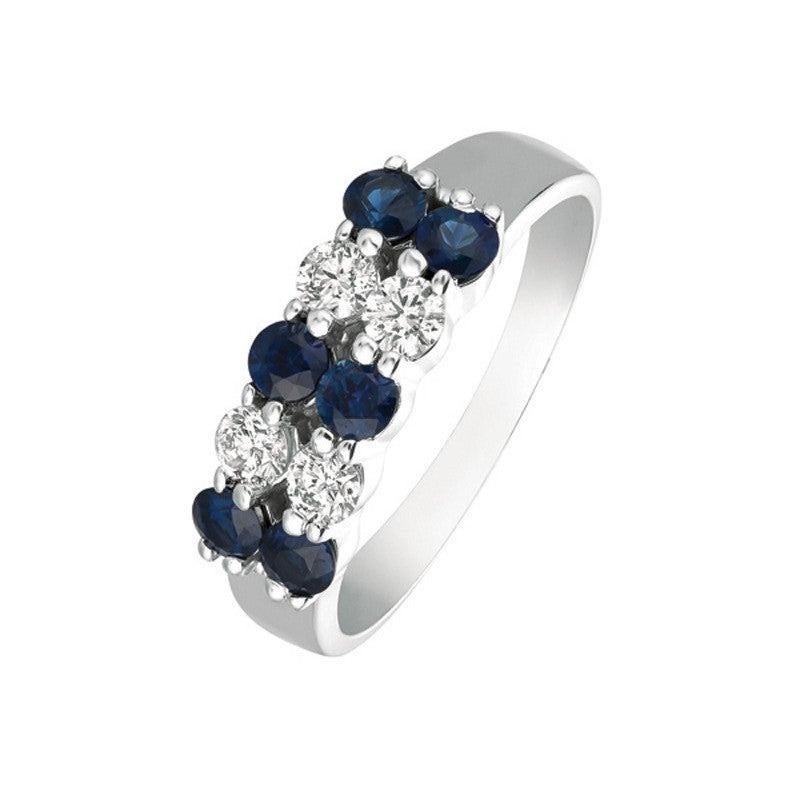 For Sale:  1.12 Carat Natural Sapphire and Diamond 2 Rows Ring G SI 14 Karat White Gold 4