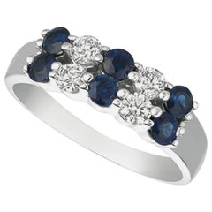 1.12 Carat Natural Sapphire and Diamond 2 Rows Ring G SI 14 Karat White Gold